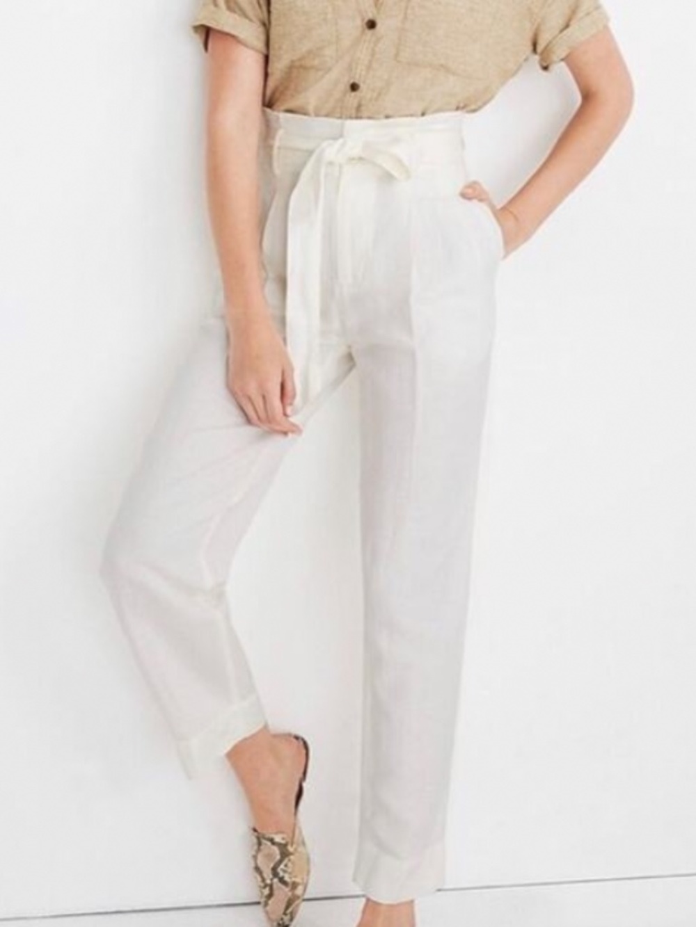 Madewell Paper Bag Pants Style AN840 NWT Sz 0 Linen High Rise Tie Belt